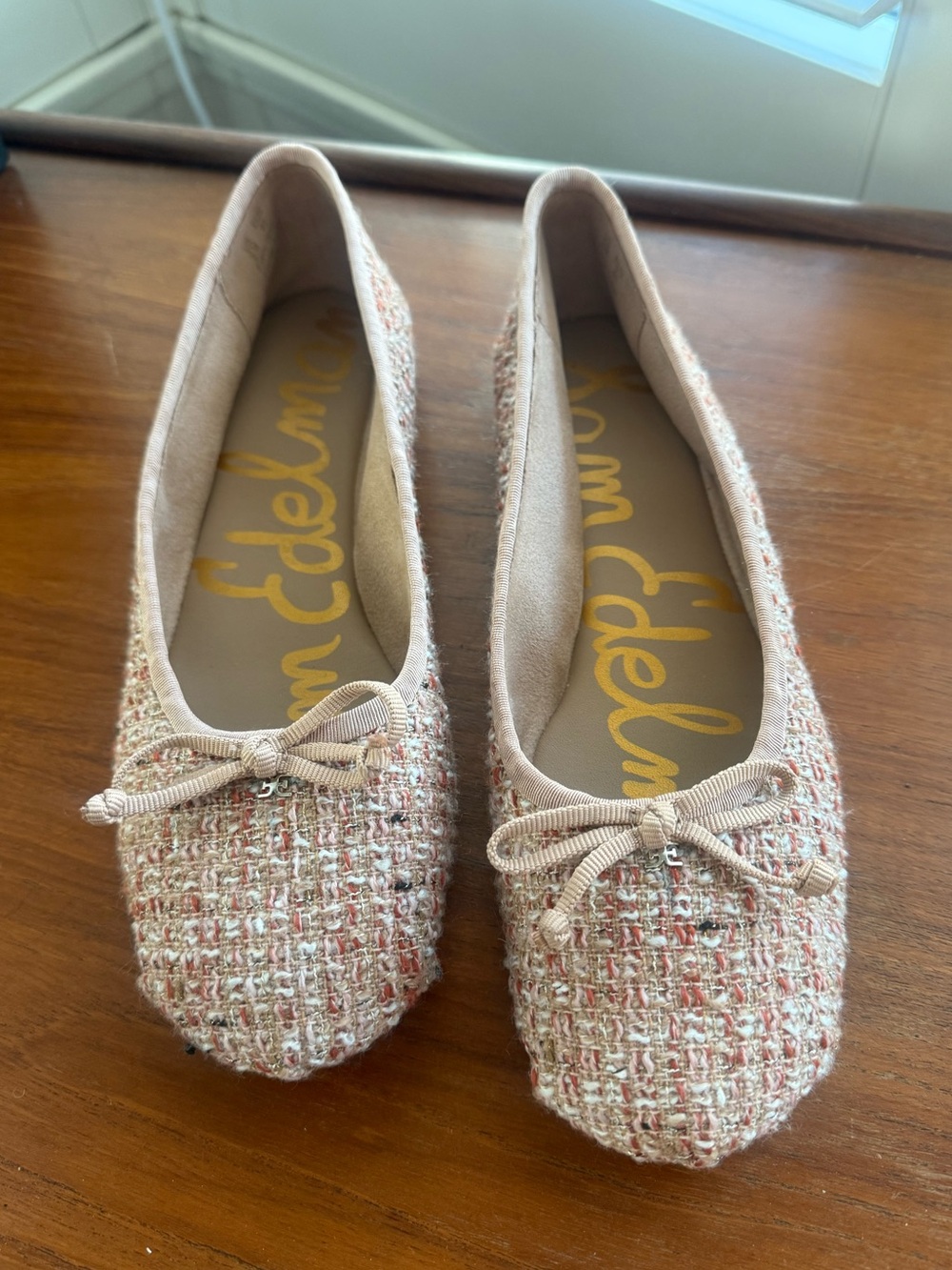 Sam Edelman Pink Tweed Ballet Flats with Beige Trim